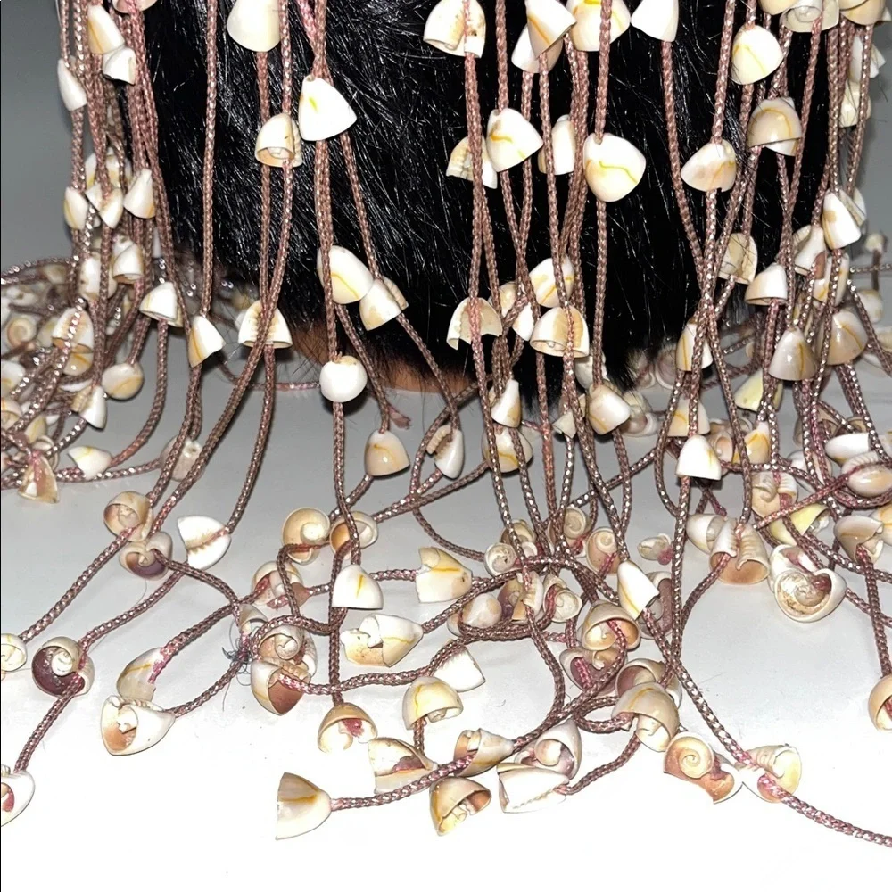 Source Unknown Shelled Boho Hair Accessory w/ metallic pink cording